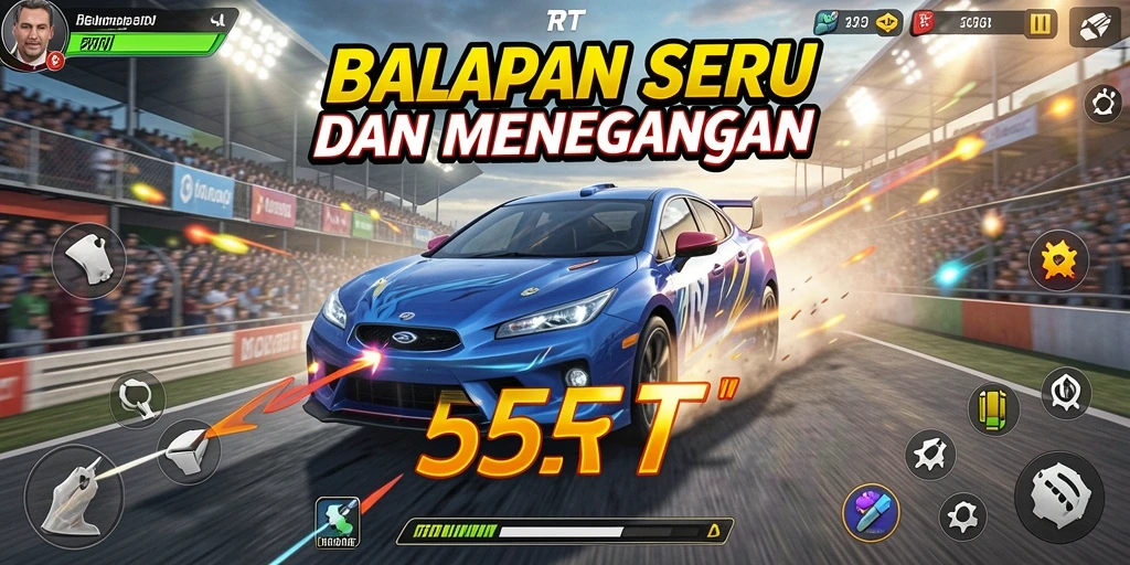 Tampilan seru dari gameplay balapan di 55RT.