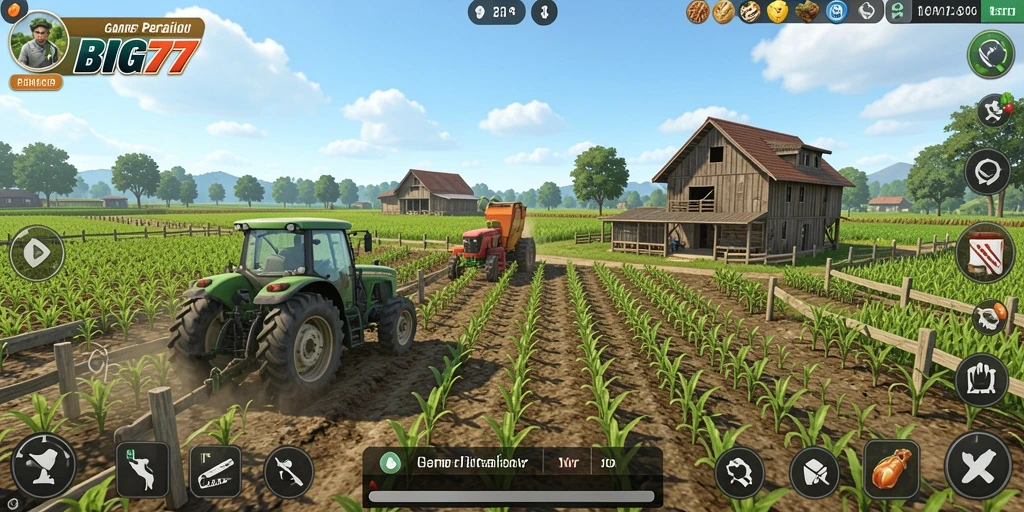 Screenshot gameplay BIG77 menampilkan aktivitas pertanian yang seru.