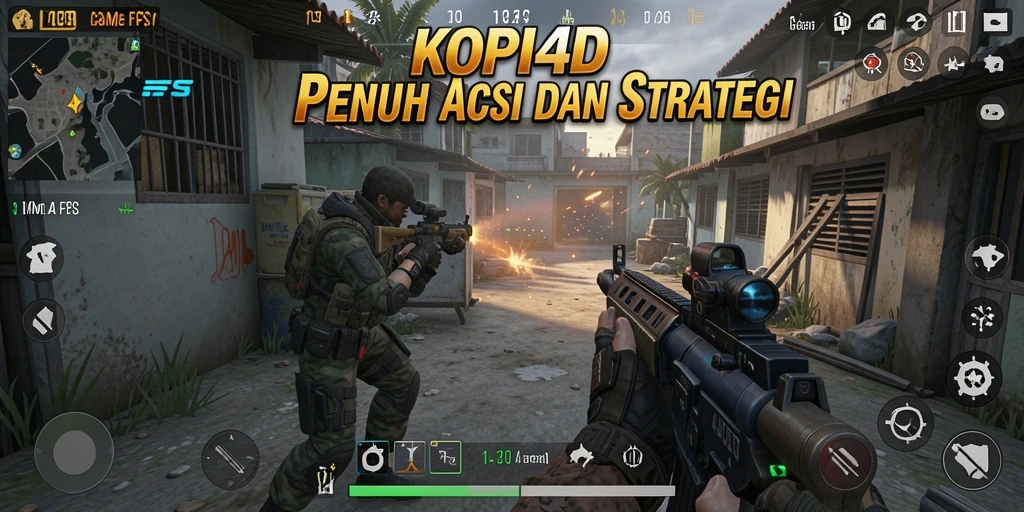 Screenshot gameplay KOPI4D menampilkan aksi seru dalam pertempuran FPS.