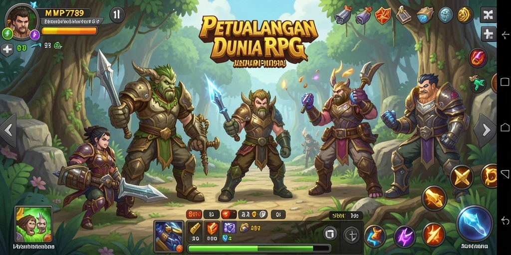Tangkapan layar menunjukkan karakter bertempur melawan monster di dunia RPG yang indah.
