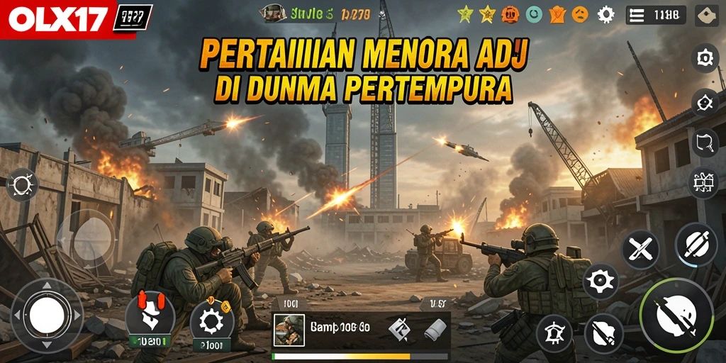 Screenshot gameplay OLX17 menampilkan pertarungan menara yang seru.