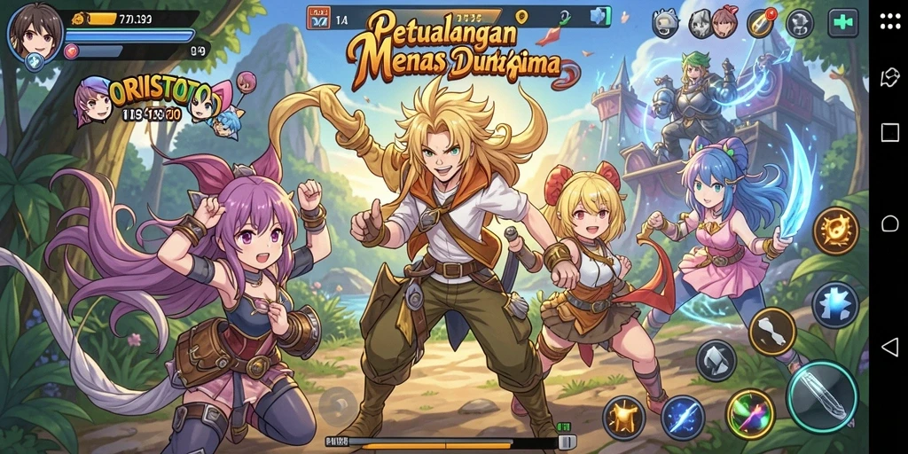 Screenshot gameplay ORISTOTO menampilkan aksi karakter Anime.