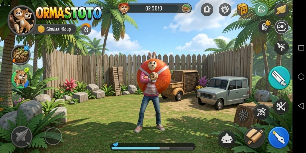 Screenshot gameplay ORMASTOTO yang menunjukkan aktivitas menarik dalam simulasi.