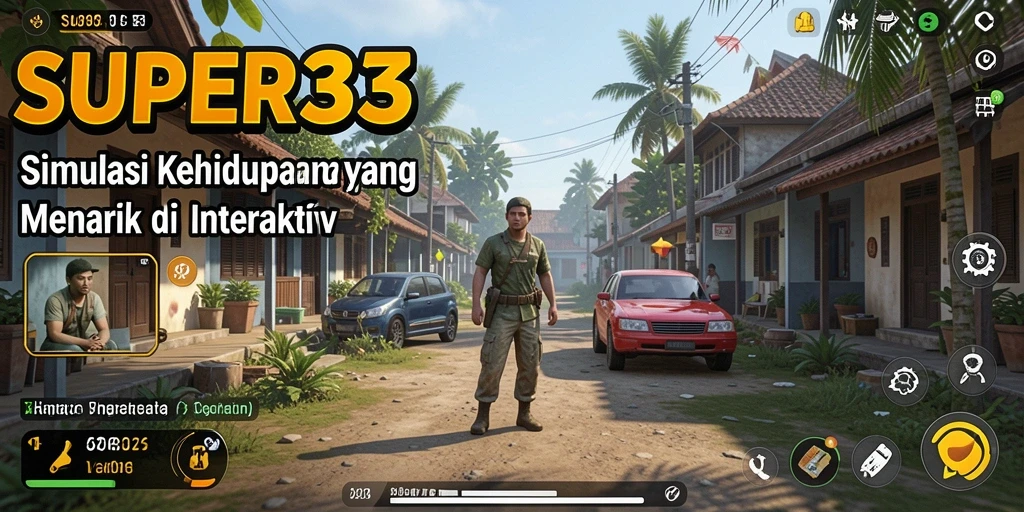 Screenshot gameplay SUPER33 yang menunjukkan interaksi karakter dan lingkungan.