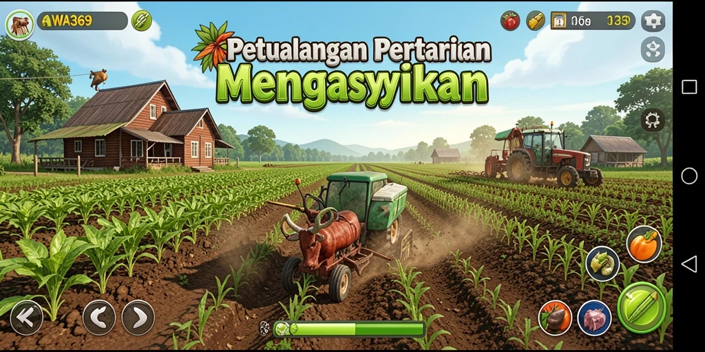 Tampilan gameplay pertanian yang menawan dan interaktif.